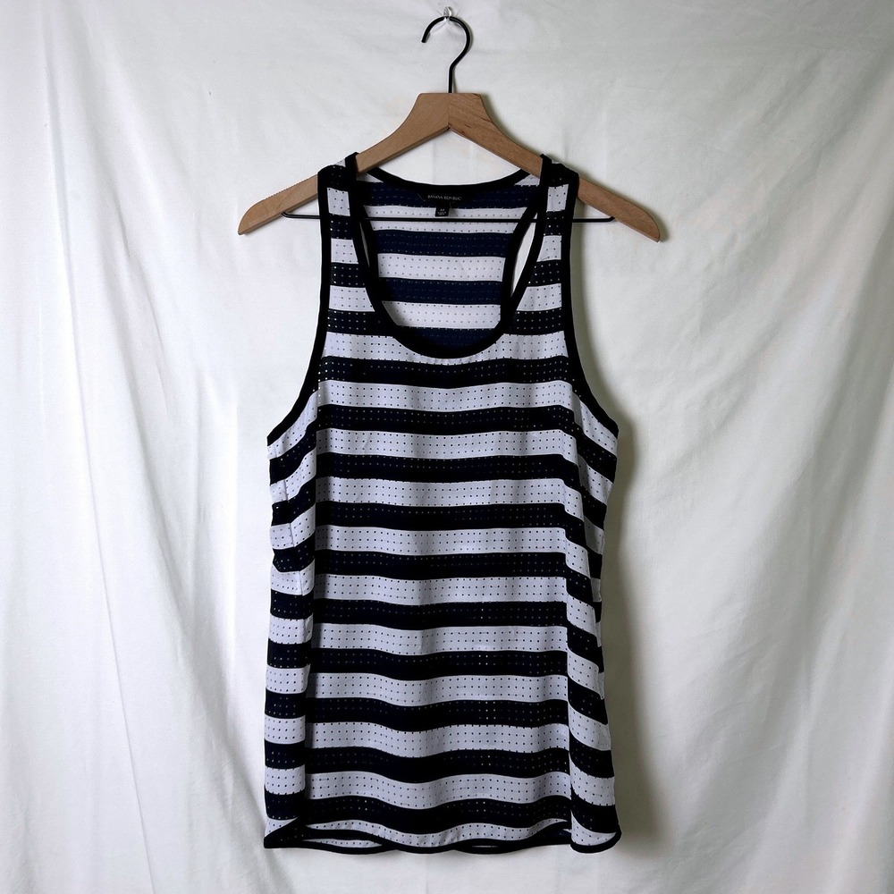 Banana Republic Womens Striped Racerback Perforated Tank Top Size M Navy White